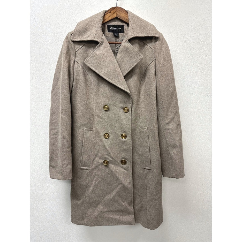 Liz Claiborne Double Breasted Wool Blend Overcoat Oat S